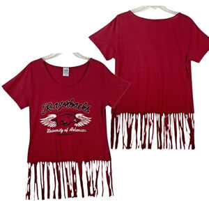 Arkansas Razorbacks T-Shirt Woo Pig Sooie Women XL Wings Long Fringe Red